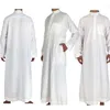 Roupa masculina islâmica de manga comprida branca Jubba Thobe Abaya Dubai Arábia Saudita Tradicional Ramadã Eid Árabe Robes301c