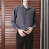 Men's Casual Shirts Autumn Mens Business Long-sleeved Loose Comfortable Elastic Striped Formal Work Male Blue Gray Black