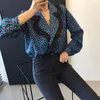 Damenblusen RUGOD Mode tiefem V-Ausschnitt Shirts Frauen Casual Leopardendruck Langarm Dame Büro Tops Elegante Partybluse Femme