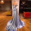 Abiti da ballo a sirena blu cielo Ruffles Perline Elegante Sweep Train Abiti da sera Robe De Soiree Abito da festa formale wjy591304s