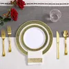 Conjunto de 50 pratos descartáveis bife banhado a ouro faca e garfo colher talheres de plástico ocidental três peças espessamento