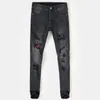 Jeans pour hommes High Street Fashion Hommes Rétro Noir Gris Stretch Peint Maigre Déchiré Patché Designer Hip Hop Pantalon Hombre