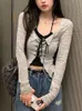Camiseta de mujer Conjunto de dos piezas de camisetas de mujer primavera / verano manga larga top de encaje corte top moda coreana estilo preppy top ultrafino ropa Y2K 230728