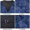 سترات الرجال Hi-Tie 20 Color Silk Sets Tie Tie Business Dress Dress Slim Sliveless Jacket 4pc Hanky ​​Cufflink Blue Paisley Suit 230729