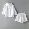 Survêtements pour femmes 2023 Summer Sweat Suit Blanc Femmes Hodded Shorts À Manches Courtes Deux Pièces Ensemble Coréen Sportif Survêtement Décontracté Évider
