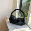 Kvällspåsar sommar kvinnors silver hobo väska design grovt vävt handtag handväska mjuk fast färg läder underarm axel crossbody