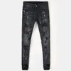 Jeans pour hommes High Street Fashion Hommes Rétro Noir Gris Stretch Peint Maigre Déchiré Patché Designer Hip Hop Pantalon Hombre