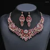 Necklace Earrings Set 2023 Luxury Women Girls 2pcs Chain Earring Sets Leaf Flower Exaggeration Crystal Rhinestone Jewelry