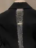 Abiti da donna Fashion Back Scava fuori Perline lucide Catena Blazer Cappotto da donna Giacca nera con un bottone a maniche lunghe con taglio dentellato