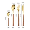 Set di posate Jaswehome 410SS 4 pezzi Set di posate Grade finta grana del legno Manico Coltello da bistecca Forchetta Cucchiaio Stoviglie Argenteria