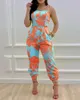 Women's Jumpsuits Rompers Women's jumpsuit Summer Sexy Backless Bandage Hollow Printed Loose Jumpsuit Wide Leg Pants Women's Elegant jumpsuit 230728