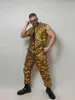 Roupa de palco Macacão de lantejoulas com espelho dourado Adulto Masculino Hip Hop Roupas de dança Festa Rave Roupa Boate Dj Dançarina Fantasia