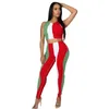 Women's Two Piece Pants Long Suit 2 Sets Women Outfit Color Matching Sleeveless Round Neck Top Leggings Sexy African Tracksuit Set 2023