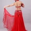 Scenkläder röd lila vita 6Kolorer orientaliska kvinnor vuxna magdans set indisk kostym kostym bh bältet långa kjol prestanda kläder
