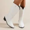 Сапоги Women Winter Boots Cute Wedge High Heel Cowboy Western Boots Totem Gingham Shoes Outdoor Средние кальсовые женские туфли 230728