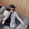 C1012 Gelegenheiten Dating Frankreich Frühjahr Neue Tweed-gestreifte, helle Linie, zweireihiger Revers-Blazer für Damen mit Taschen