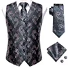 Men's Vests Hi-Tie Brand Silk Mens Vests Grey Black Gold Navy Blue Red Burgundy Jacquard Waistcoat Jacket NeckTie Hanky Cufflinks for Men 230729