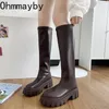 Boots Winter Autumn Chunky Woman Knee-High Boots Zipper Fashion Round Toe Soft Leather Punk Style Ladies Shoes 230729