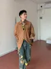 Mens Jeans Holocene American trendy Korean version orange plaid shirt Mens long sleeved loose and versatile lazy coat streetwear 230729