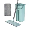 Vadrouilles mains libres Squeeze Mop Floor avec seau 360 Rotation Plat Outil de nettoyage ménager Tampons en microfibre Utilisation humide ou sèche 230728