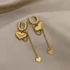 Brincos de argola aensoa 316l aço inoxidável geométrico amor coração para mulheres 18k banhado a ouro corrente longa borla orelha pingente jóias