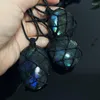 Collane con ciondolo 1pc Collana di labradorite di grandi dimensioni Minerale Pietra di luna grigia naturale Quarzo Artigianato a mano Treccia Macrame Enerny Stone