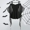 Blouses pour femmes femmes Halloween haut Costume de fête manches chauve-souris dentelle gland réglable bandoulière A-ligne Slim Fit couleur unie Lady Co