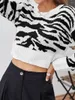 Women's Sweaters ZAFUL Tiger Print Cropped Sweater Women Fall Winter Knitwear Jumper