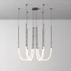 Lustres Rétro Noir LED En Acier Inoxydable Designer Lampes Suspendues Lustre Lustre Éclairage Suspension Luminaire Lampen Pour Salle À Manger