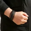 Pulseras con abalorios, pulsera tejida multicapa para hombre, cierre magnético de acero inoxidable marrón y negro, brazalete de cuero genuino, regalo para hombre