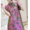 Abbigliamento etnico 2023 Vestito Qipao cinese stampato fiore migliorato Primavera Estate Manica corta Colletto alla coreana Moda retrò Cheongsam S497
