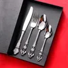 Dinnerware Sets Stainless Steel Spoon And Fork Embossed European Imperial Titanium Plated Gold Tableware Western Table Knife Set