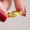 Cluster Rings Anel de ouro amarelo 24K real para mulheres Espiga sólida de folha de trigo Tamanho dos EUA 5-7 Jóias para presente