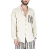 Chemises décontractées pour hommes printemps automne coton lin poche pour hommes Blouses à manches longues solide col rabattu formel plage vêtements masculins