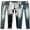 Designer Lila Herren Jeans High Street America Jean für Männer Stickerei Hosen Oversize Ripped Patch Loch Denim 2023 Mode Streetwear Skinny Slim Bleistift Rbhp