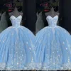 Bling Avorio Paillettes Applique Prom Quinceanera Abiti Celeste Corsetto Senza Spalline Senza Spalline Principessa Abito Formale Sera Sweet303Z