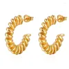 Hoop Earrings Vintage Titanium Steel Gold Color C-shaped Thread Twists Euro Retro Neutral Style Simple Ear Accessories ZK30