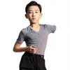 Stage Wear Short Sleeve Kids Latin Dance Tops Professional V Neck Design Male Dancing T Shirt Belly Ballroom Tango Dresses282i
