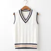 Men s Sweaters Sweater Vest Men Thicken V neck Sleeveless Knitted Vests Striped Retro Preppy style Simple Chic Loose Casual All match 230728