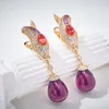 Ear Cuff Europe America Style High-End Women Lady Inlay Cubic Zircon Purple Bead Tassels Plated Champagne Gold Color Ear Clip Earrings 230728