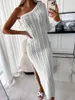 Casual Dresses 2023 White Croche Beach Cover Up Sexy Bikini Cover-ups Hollow Out Knitted Mesh Dress Women Summer See Through BeachWear