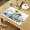 Chemin de Table 4/6 pièces ensemble tapis vacances d'été voiture planche de surf imprimé serviette cuisine accessoires maison fête napperons décoratifs