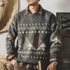 Blusas Masculinas Moda Coreana Suéter de Malha com Decote em O Pulôver de Outono Slim Fit Roupa Masculina Contraste Cor Xadrez 2023 X68