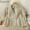 Femmes Vestes Gagaok Vestes Automne Hiver Français Vintage Manteau À Carreaux À Double Boutonnage Femmes Versatile Col En V À Manches Longues Haut 230729