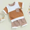 Giyim Setleri Çocuk Bebek Bebek Erkekler Yaz Kıyafetleri Kısa Kollu T-Shirt Meme cebi ve gündelik elastik çizgili şort seti 6m-5t