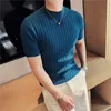 Men s Sweaters High End Casual Short Sleeve knitting Sweater Male High collar Slim Fit Stripe Set head Knit Shirts Plus size S 4XL 230728