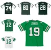 스티치 풋볼 저지 12 Joe Namath 19 Keyshawn Johnson 80 Wayne Chrebet 28 Curtis Martin 74 Nick Mangold 1968-2006 메쉬 레트로 럭비 유니폼 남성 여성 S-6XL