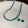 Choker Fashion Trend Unique Design Elegant Delicate Light Luxury Green Zircon Necklace Women Jewelry Party Premium Stud Earrings Gift