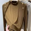 Pulls pour femmes Vintage marron foncé col montant élégant chemises tricotées femmes bureau dame mince à manches longues pull mode coréenne hiver basique