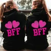 Vrouwen Hoodies Sweatshirts BFF met Leuke Roze Harten Friends Forever Zip Up Lange Mouwen Vrouwen Rits Zwart Hooded Shirt 230728